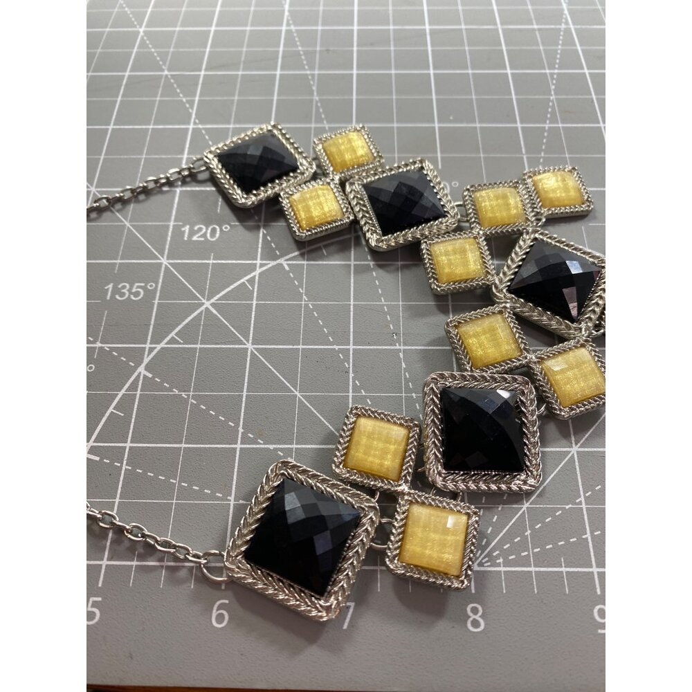 Y2K NY Geometric Statement Necklace Black Gold 15in + Extender - Picture 10 of 10